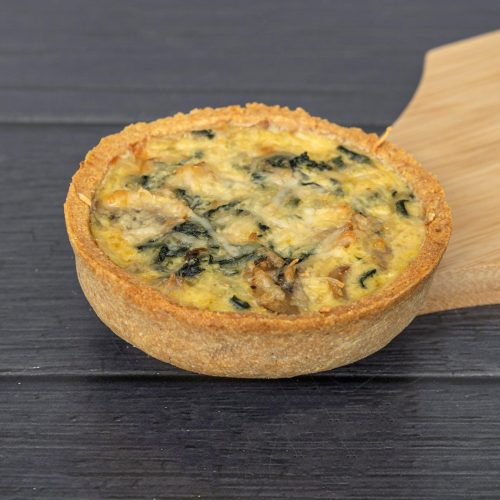 quiche de tocino, chamiñon y esinaca